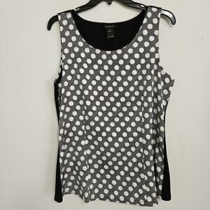 Ann Taylor Sleeveless Blouse Black & White Polka Dot Solid Back Sz M A-line Tank